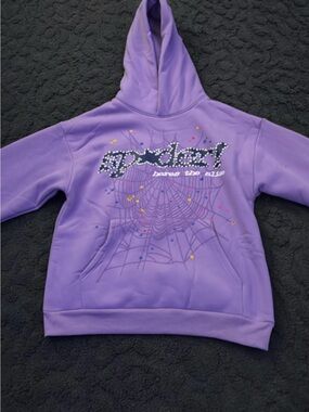 Purple sp5der  Hoodie with Spiderweb Graphic